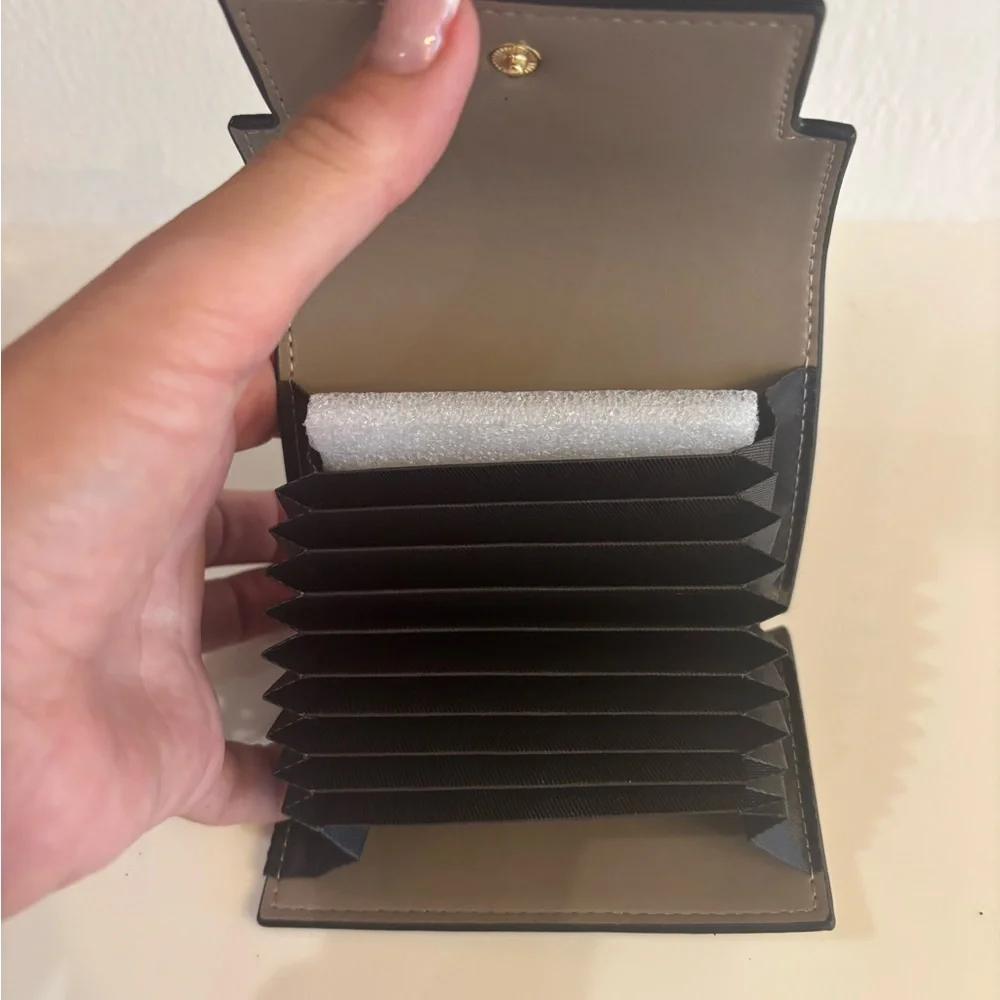 Gray Leather Wallet with Gold Clasp